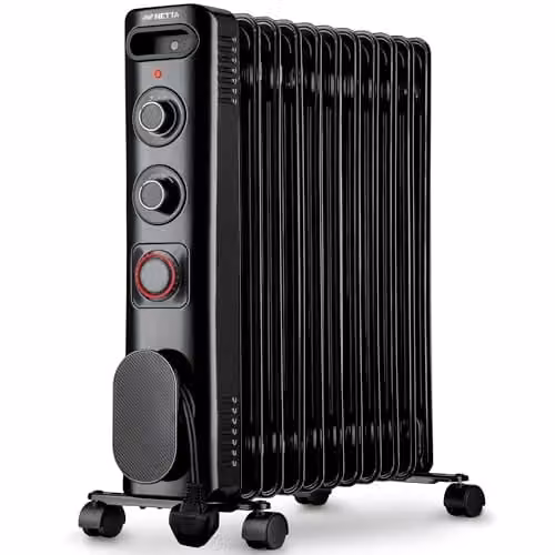 Netta 2500W Electric Oil Filled Radiator in Black with Thermostat, 24 Hour Timer and Overheat Protection – 1