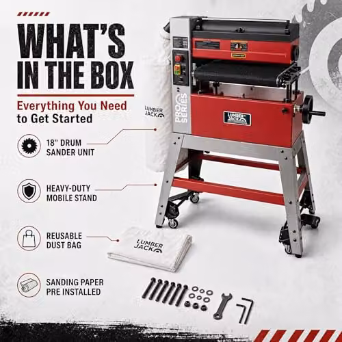 Lumberjack 18 inch Open End Drum Sander with 1800W Motor, Red – 6