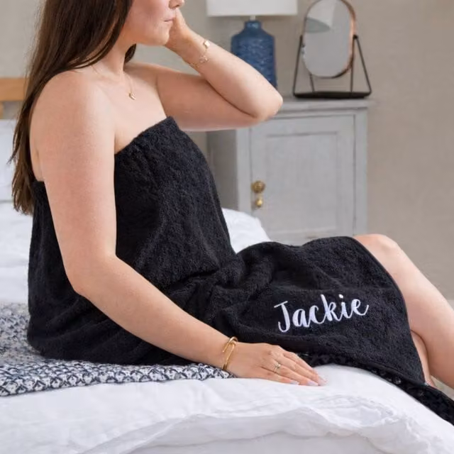 Duncan Stewart Women's Personalised Wrap Around Towelling Sarong in Black