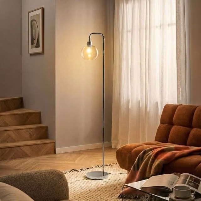 Wyld and Coco Silver Metal Floor Lamp with Transparent Glass Sphere Shade – 1