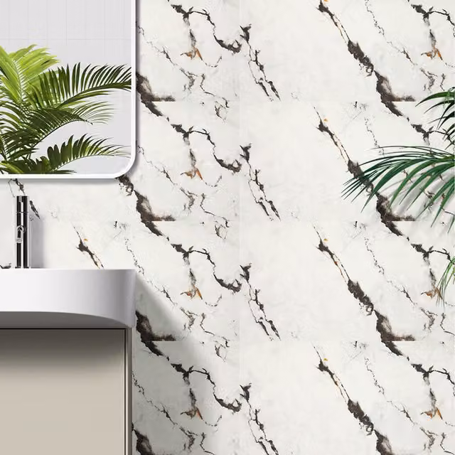 Komore 10-Piece Waterproof and Fire-Resistant Self-Adhesive Marble Wall Stickers in Black, White and Beige