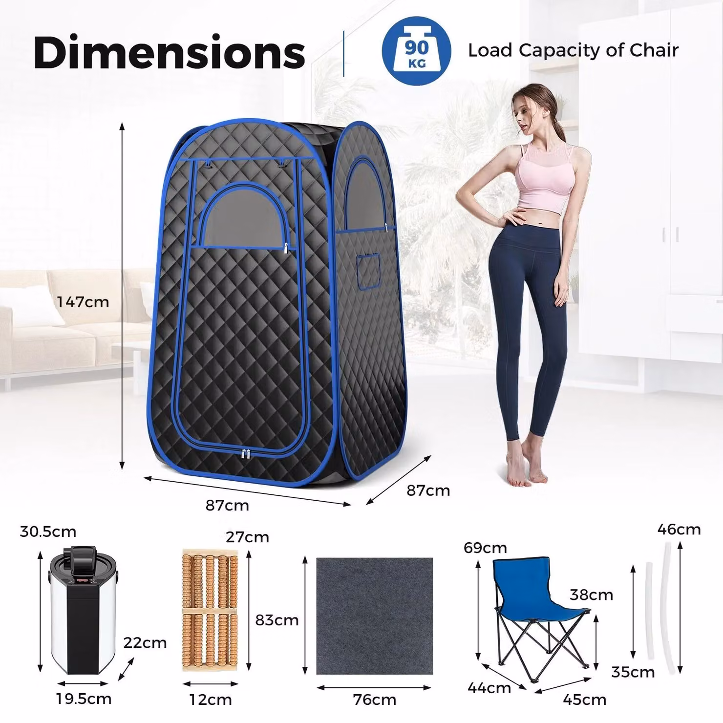 Gymax Portable Full Body Steam Sauna Tent with 3L Steam Generator in Black – 2