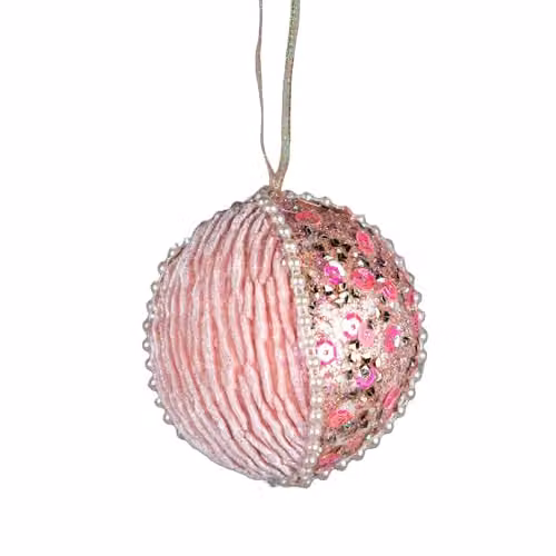 Shatchi Christmas Hanging Bauble Pendant in Pink, White and Gold, 7 cm