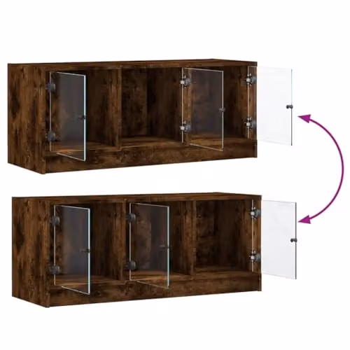 vidaXL Modern TV Cabinet with Glass Doors in Smoked Oak Brown, W: 102 cm, D: 37 cm, H: 42 cm – 4