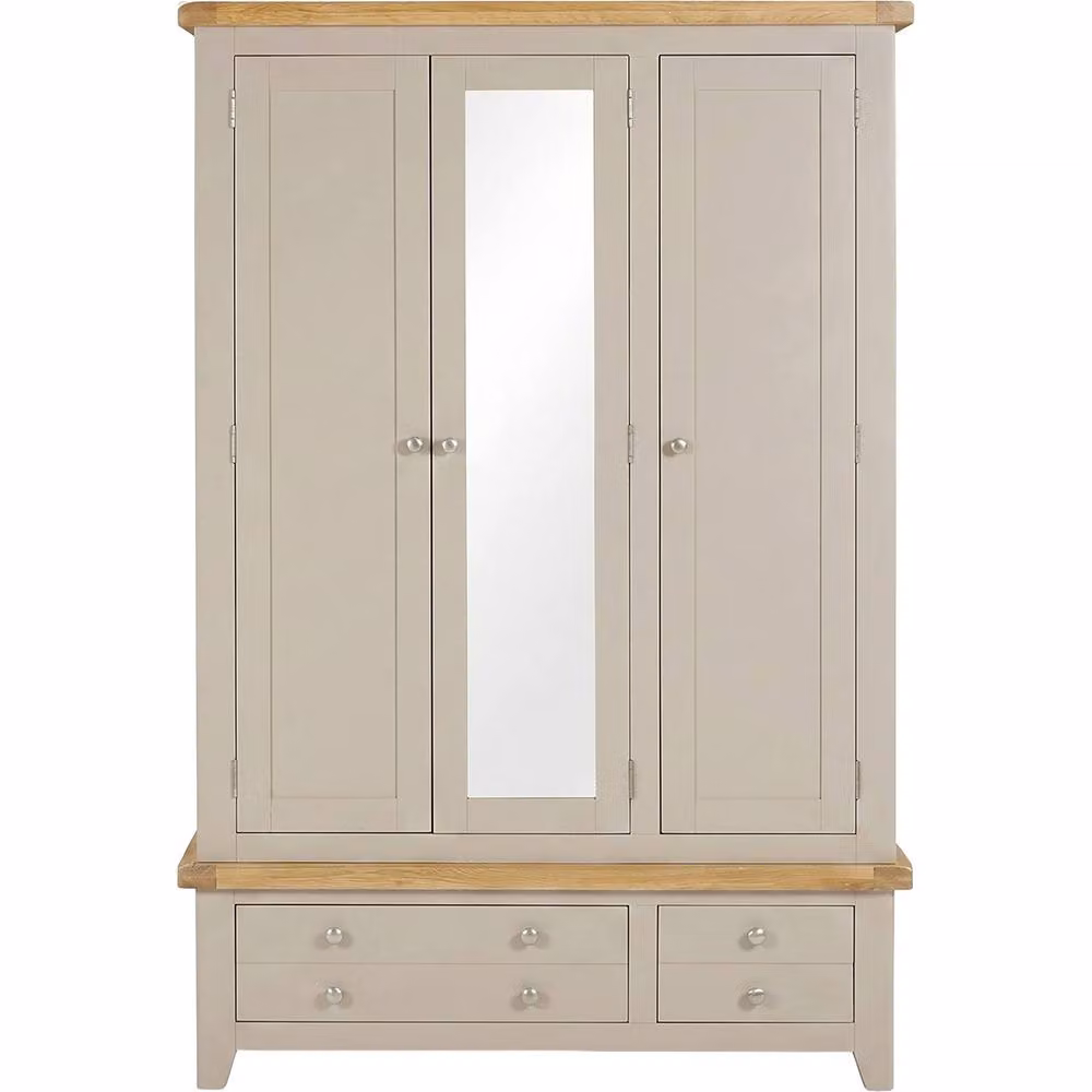 Seconique Windsor 3 Door 2 Drawer Wardrobe in Beige and Oak with Mirror and Hanging Rod – 2