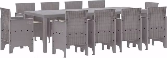 Berkfield Home 11 Piece Garden Dining Set with Light Grey Cushions and Poly Rattan – 1