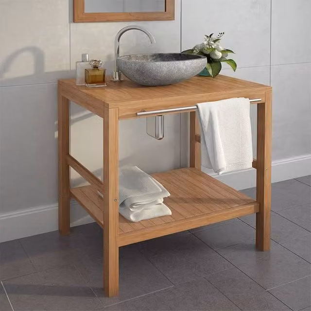 Berkfield Home Solid Teak Bathroom Vanity Cabinet, Brown, W/D/H: 74 x 45 x 75 cm