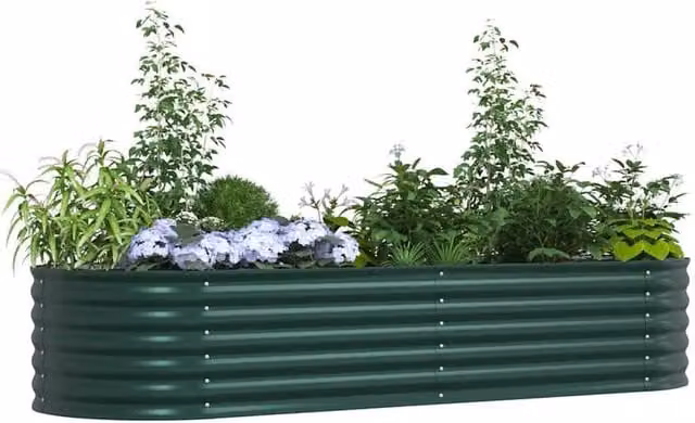 Berkfield Home Garden Green Galvanised Steel Raised Bed W/D/H: 240 x 80 x 44 cm