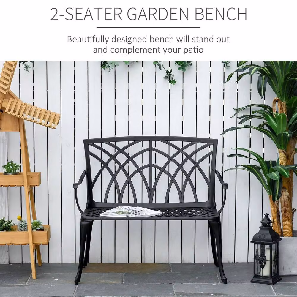 FORGEVIO 2-Seater Cast Aluminium Garden Bench Loveseat in Matt Black – 3