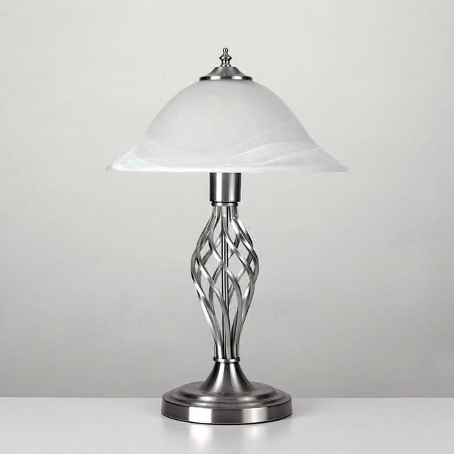 ValueLights Memphis Pair of Silver Metal Table Lamps with White Dome Shades – 1