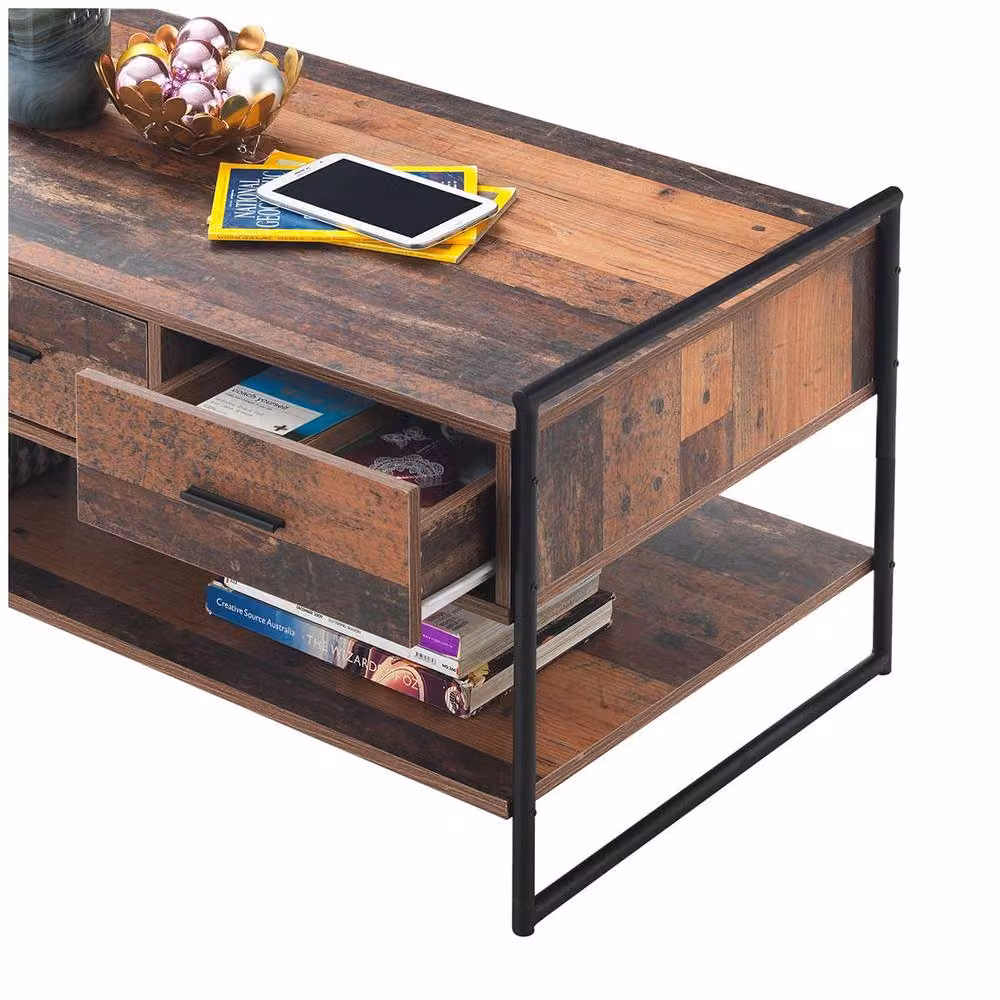 Timber Art Design Abbey Coffee Table with 3 Drawers in Brown Rustic Industrial Oak Effect – 2