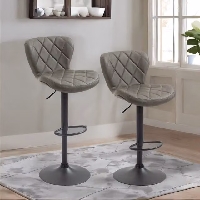 Rafaelo Mobilia Set of 2 Height Adjustable 360 Swivel Barstools in Dark Grey and Black Faux Leather – 1