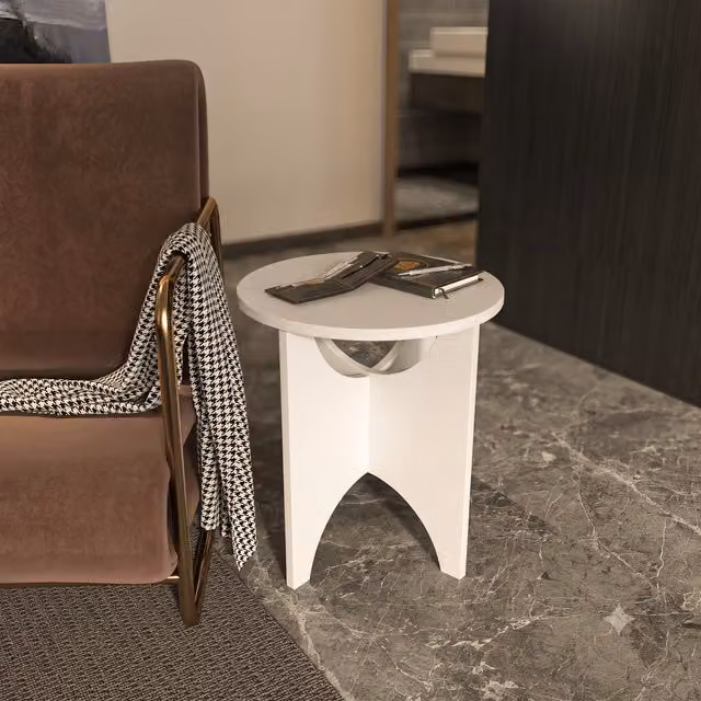 Decorotika Merit Modern Round Wood Side End Table in White