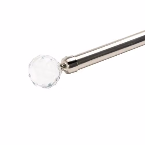 OHS Extendable Silver Metal Curtain Pole with Crystal Ball Finials for Eyelet Curtains, 70 to 120 cm