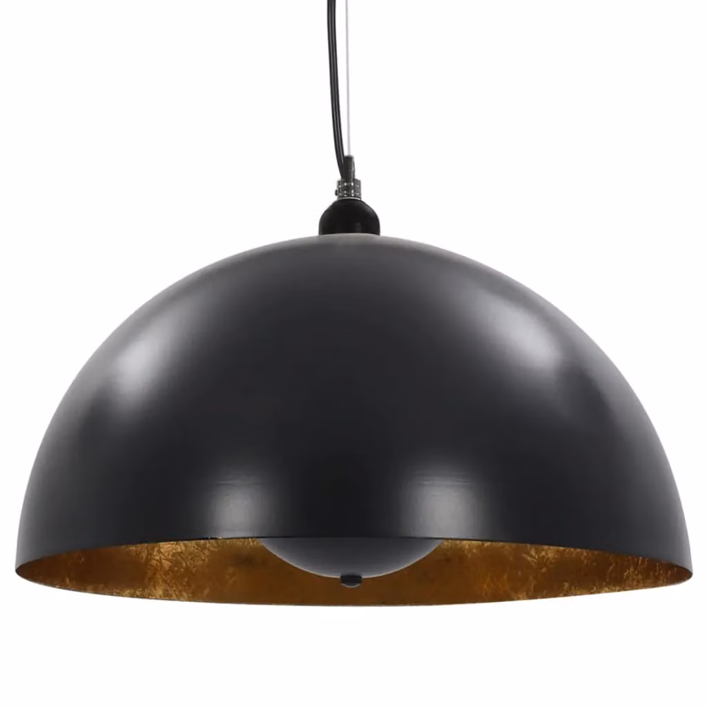 Berkfield Home Set of 2 Modern Semi-spherical Metal Ceiling Lamps in Black and Gold, Diameter: 40 cm, E27 – 4