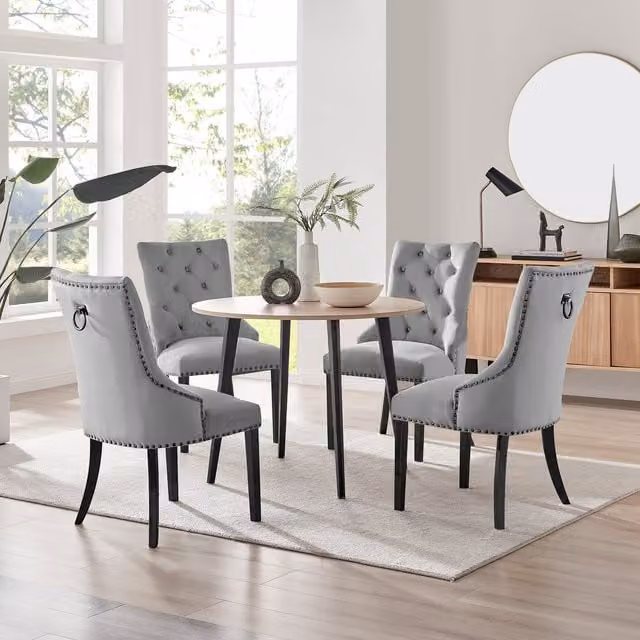FurnitureboxUK Koko Oak Effect Round Dining Table and 4 Belgravia Dining Chairs in Grey and Black