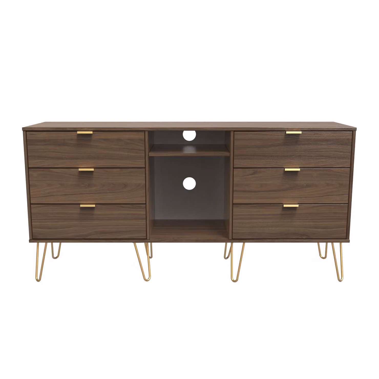 Ready Assembled 2 U Fuji 6 Drawer Sideboard in Walnut with Gold Accents and Soft Close Drawers – 2