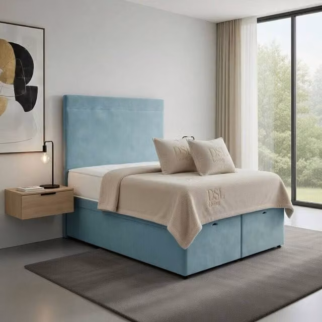 DS Living Muse Modern Upholstered Velvet Divan Bed with Drawers in Blue, W/D: 180 x 200 cm – 1