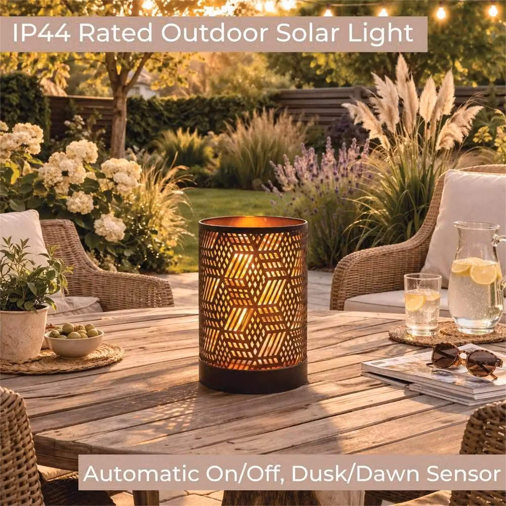 NESTLUNE Solar LED Table Lantern in Brown with Dusk Sensor and Warm White Light – 2