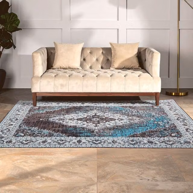 Orsina Bosie Morvi Large Round Jacquard Woven Cotton Rug in Blue and Multicolour, Diameter: 100 cm – 1