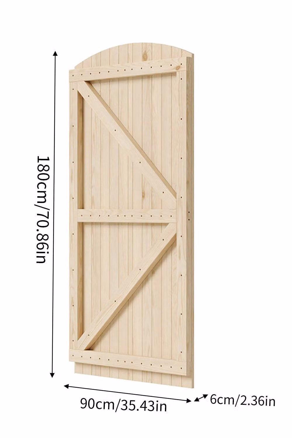 Living and Home Arch Top Wooden Garden Gate in Natural with 1 Latch and 3 Hinges, W: 90 cm, H: 180 cm – 3