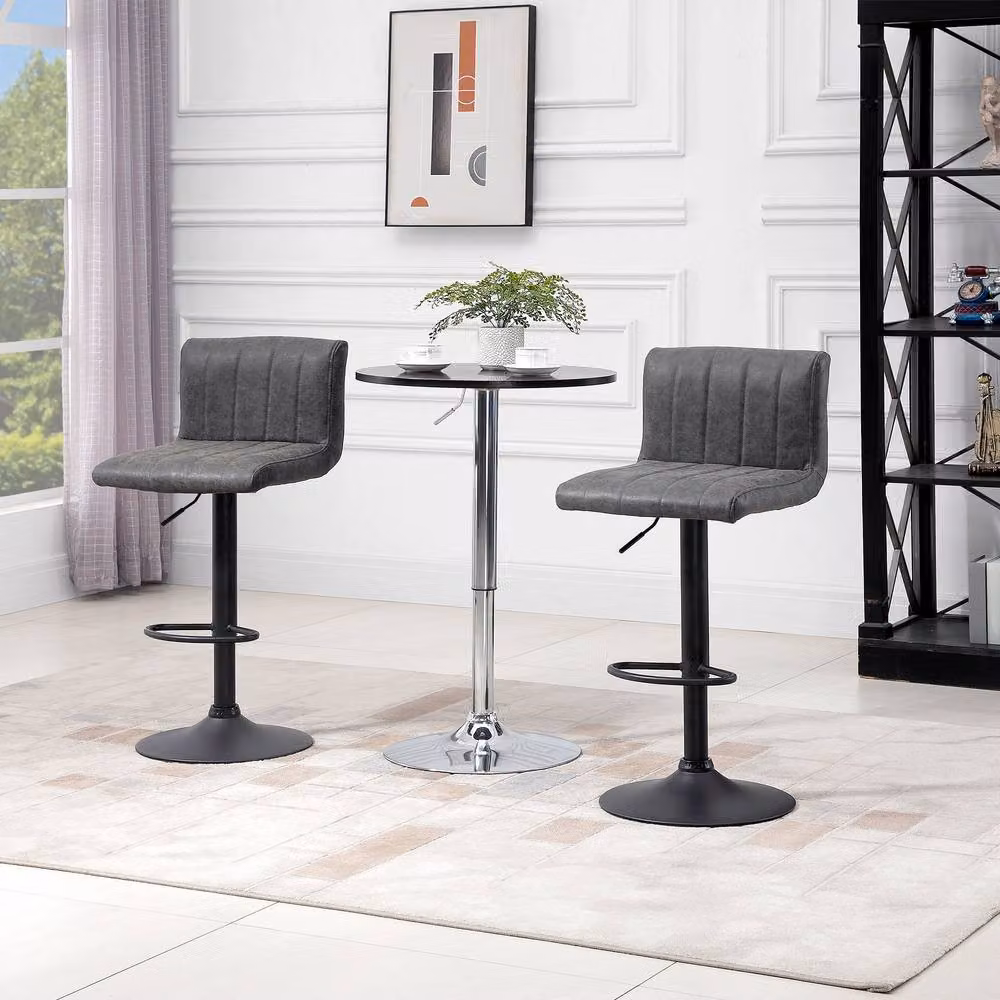 ERGOVEXA Set of 2 Adjustable Swivel Counter Barstools in Grey Synthetic Leather – 4