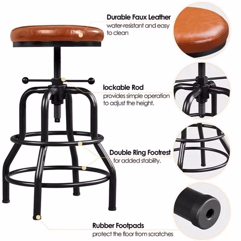 SPETLEK Industrial Metal Swivel Bar Stool for Kitchen Counters, Brown and Multicolour – 4