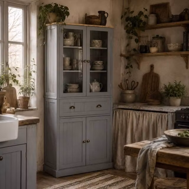 Wyld Haus Todi Hael Tall Kitchen Pantry Cupboard, Grey and Oak, H 182.5 x W 76.0 x D 40.0 cm – 1