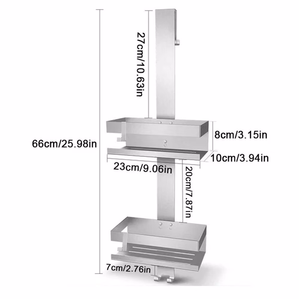 FLAVORA 2 Tier Stainless Steel Hanging Shower Caddy in Silver, Width: 180 cm, Drop: 180 cm – 2