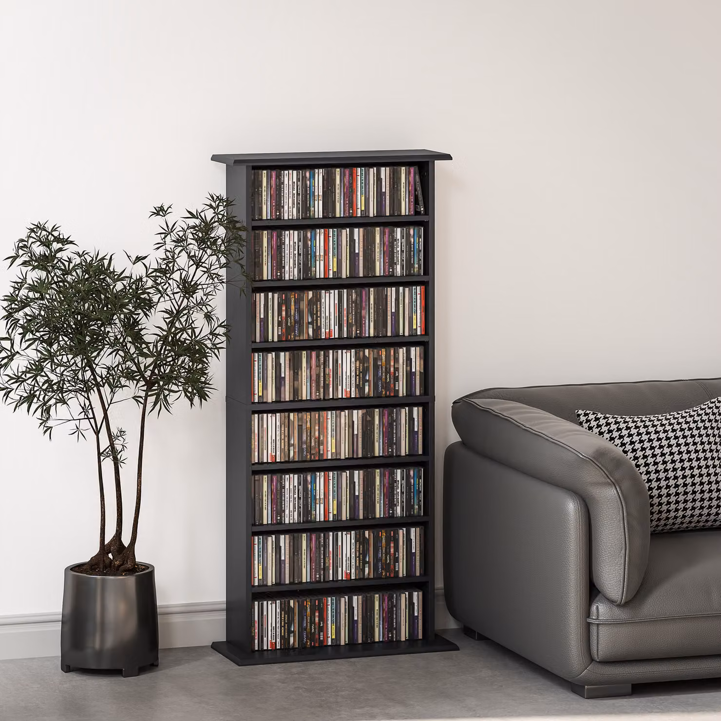 HOMCOM Black Modern Media Storage Unit with Adjustable Shelves and Media Compartments – 7