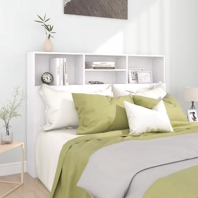 Berkfield Home White Modern Headboard Cabinet with Side Compartments, W: 140 cm, D: 19 cm, H: 103.5 cm