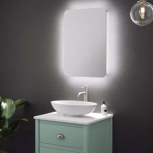 Loops Silver Rectangular Backlit Bathroom Mirror with Dimmable Tunable LED and IP44 Rating, W/H: 50 x 70 cm