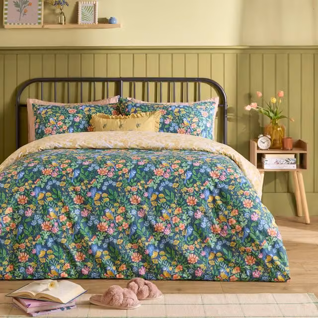 Make It A Home Emerie Floral Reversible Duvet Cover Set, Blue and Multicolour, W: 140 cm, L: 200 cm