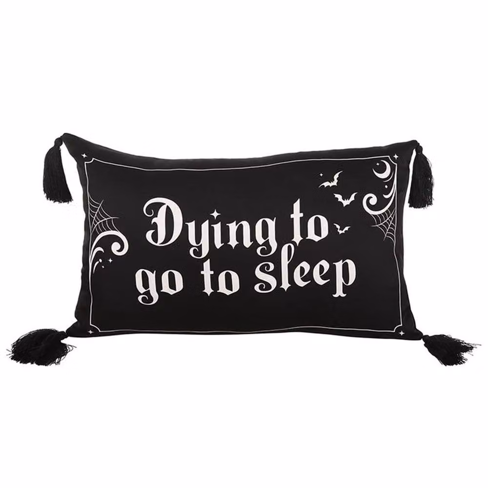 Uniqueful Dying to Go to Sleep Satin Cushion in Black, 40 x 40 cm – 3
