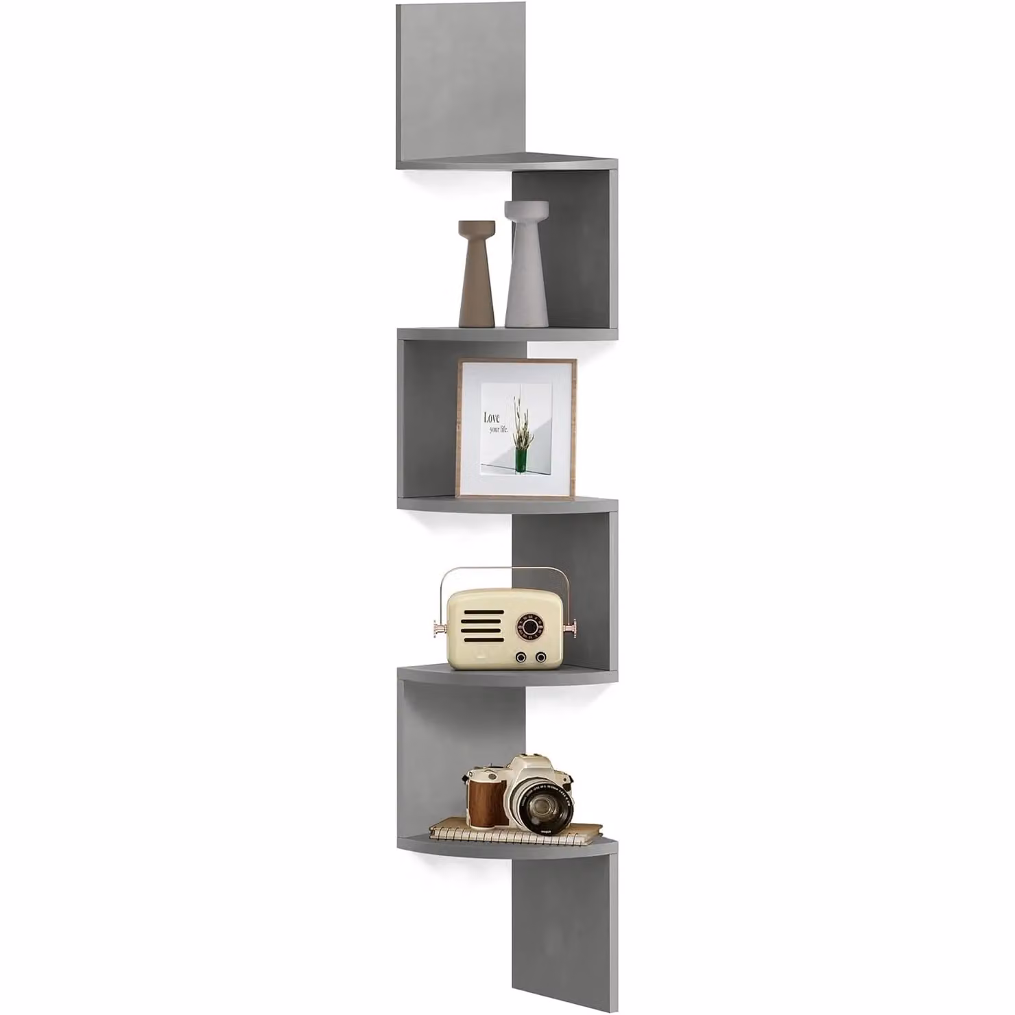 VASAGLE 5 Tier Grey Wall Mounted Corner Shelf for Display and Decoration – 3