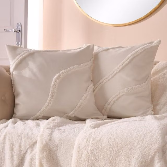 OHS Tufted Contour Square Cushion Covers, Ivory, Pack of 2