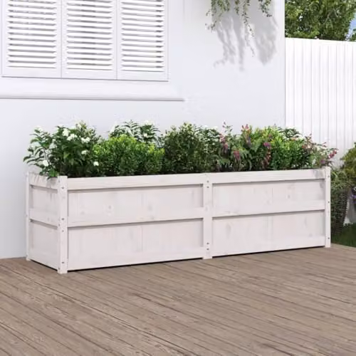vidaXL Rustic White Garden Planter made of Solid Pine Wood W/D/H: 180 x 50 x 50 cm – 2