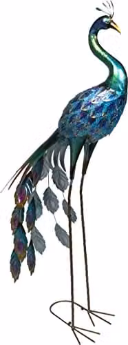 St Helens Home & Garden Metal Elegant Peacock Free Standing Garden Ornament Sculpture in Blue, Green and Multicolour, Height: 110 cm – 1
