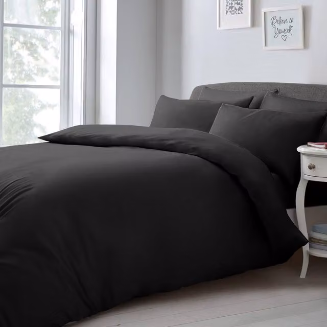 Velosso Plain Microfibre Duvet Cover and Pillowcase Set in Black and Orange, W: 140 cm, L: 200 cm