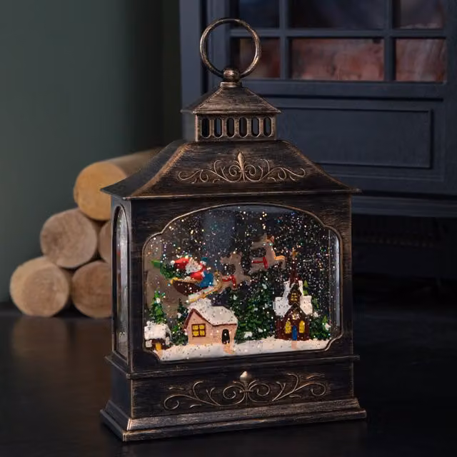 Samuel Alexander Brown Flying Santa Christmas Water Spinner Lantern with LED Lights, Height: 29 cm – 1