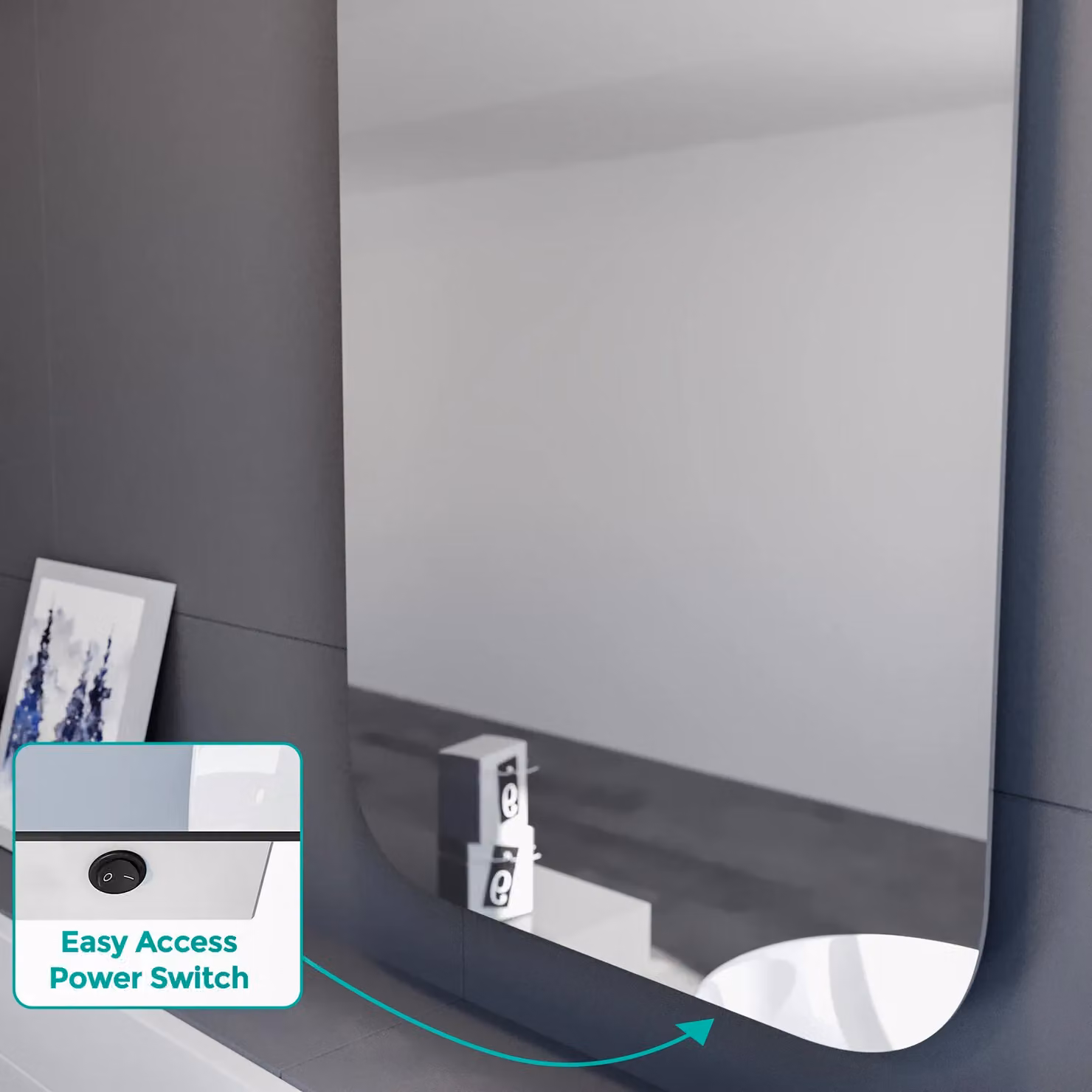 Nes Home Modern LED Bathroom Mirror in Silver, W: 50 cm, H: 70 cm – 2