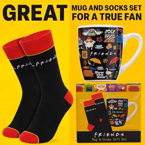 Get Trend Friends Mug and Calf Socks Set in Black, 315ml Ceramic Tea and Coffee Mug – 2