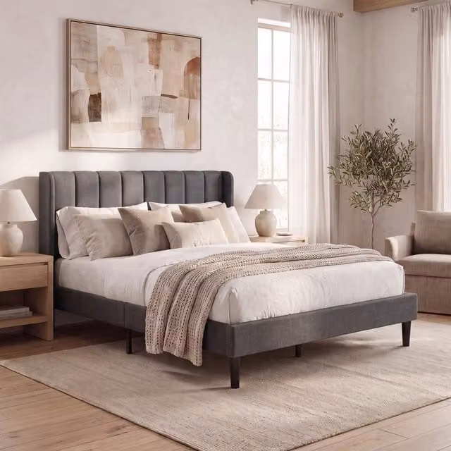 Vida Designs Modern Upholstered Double Bed in Dark Grey