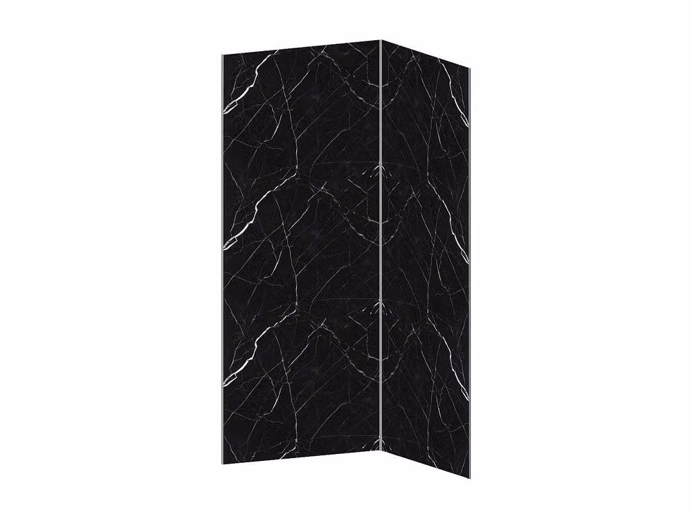 Vente-unique Set of 2 Aluminium Marble Effect Shower Panels with Profiles in Black, W: 90 cm, H: 120 cm – 2