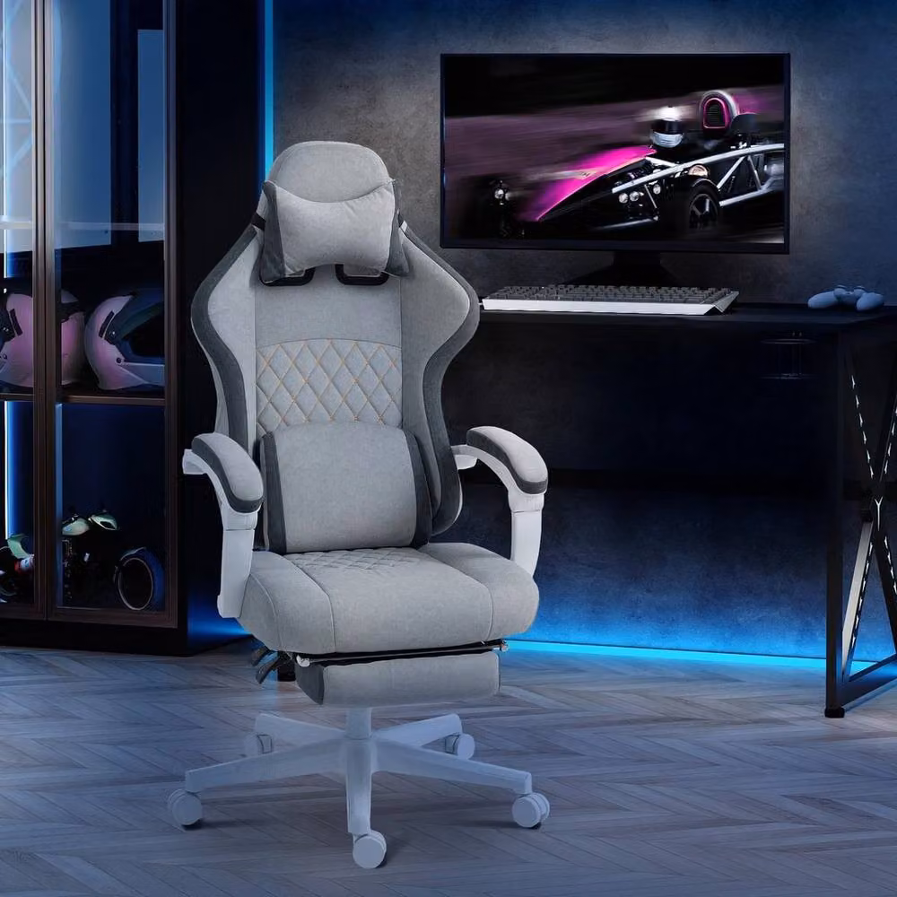 FLAVORA Ergonomic High Back Gaming Chair in Grey Velvet Fabric with Gold Details – 2