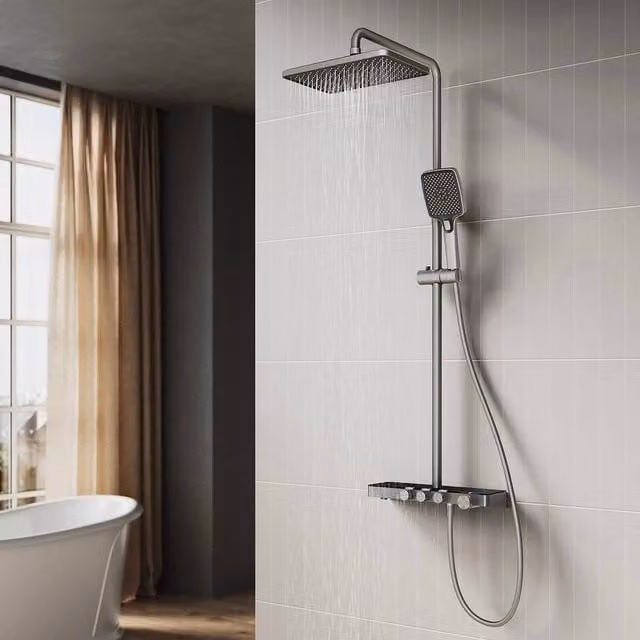 PAWNORA Thermostatic Single Lever Brass Bathroom Shower Mixer in Grey – 1