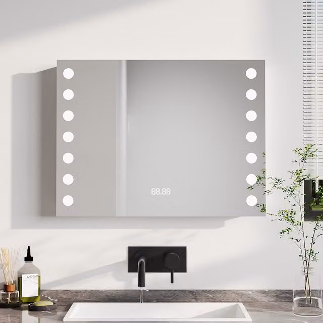 Komore Modern Rectangular Fog-Free LED Wall Mirror in White