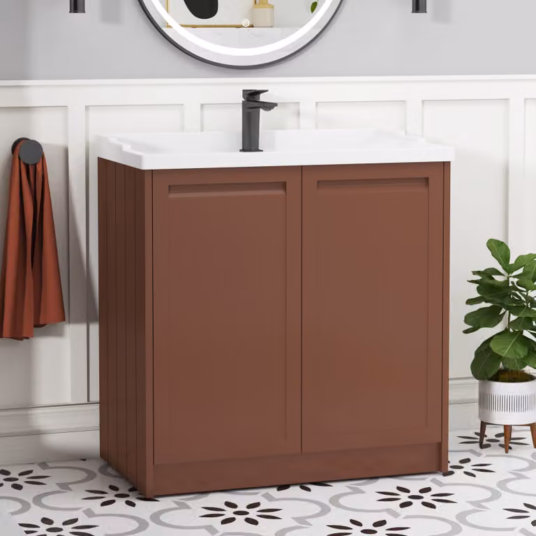 Royal Bathrooms Elmore Traditional 800mm Floor Standing 2 Door Vanity Unit with Ceramic Basin in Terracotta Clay Matt Finish