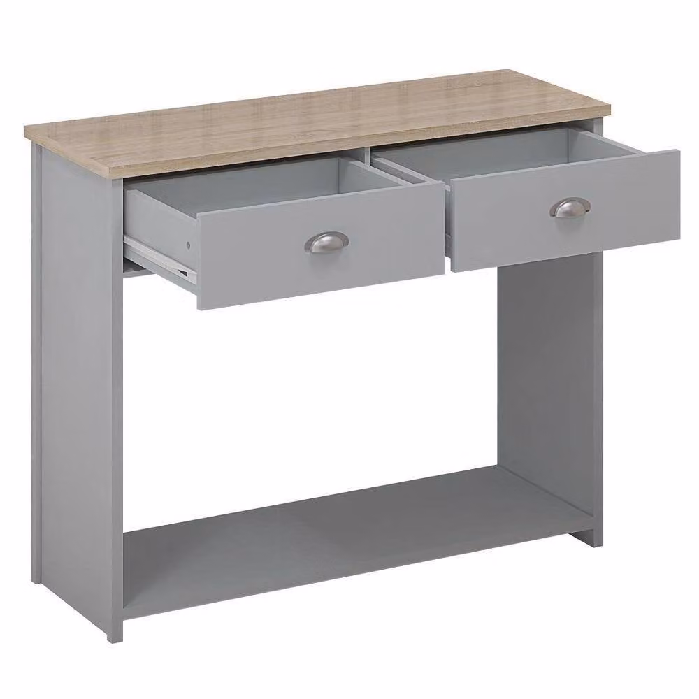 ERGOVEXA Grey and Oak Console Table with Two Drawers and a Bottom Shelf – 2