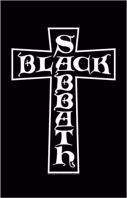 Black Sabbath Cross Typography Textile Wall Poster in Black and White, W: 106 cm, H: 70 cm